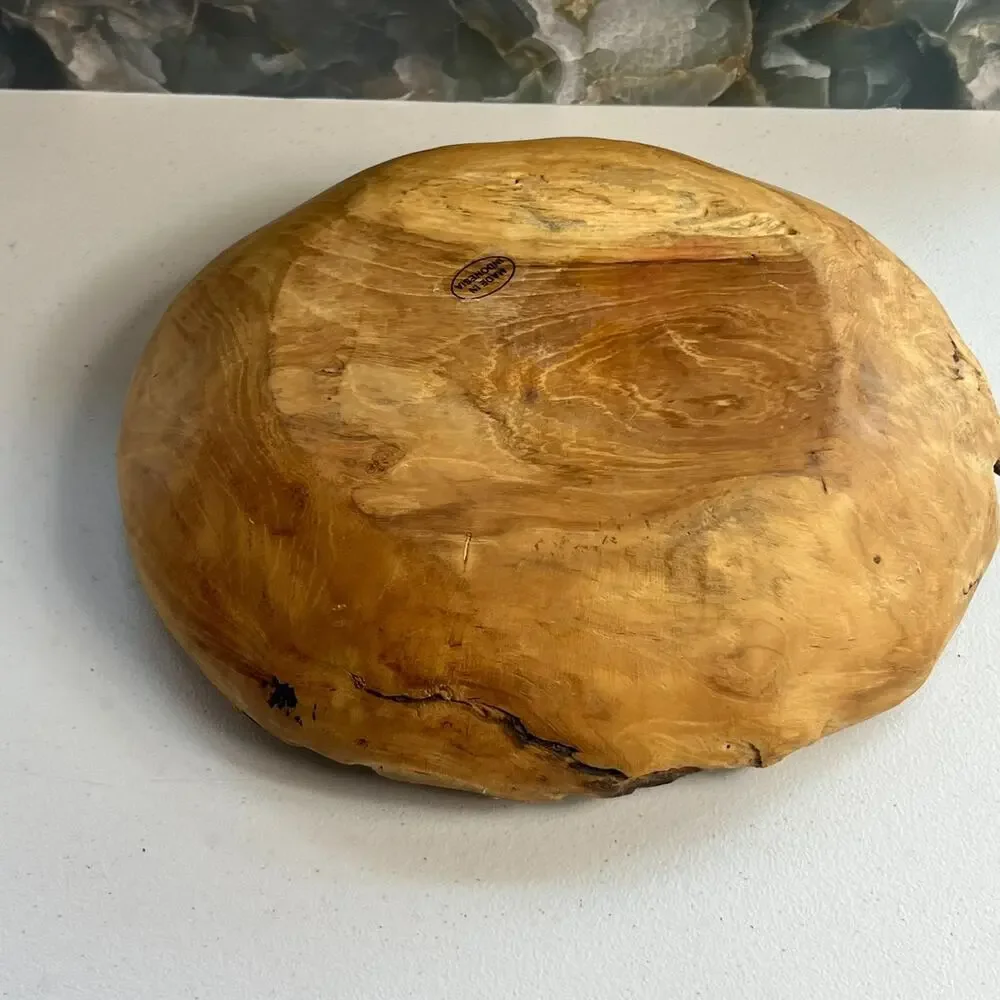 Live Edge Brown Wooden Decorative Bowl Free Form Unsigned Rustic Decor 12.5 